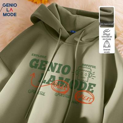 GENIOLAMODE Herren Locker geschnittenes Kapuzensweatshirt mit E-Biscuit-Print