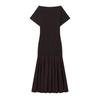 Women's summer new French fashion temperament boat-shaped short-sleeved splicing dress