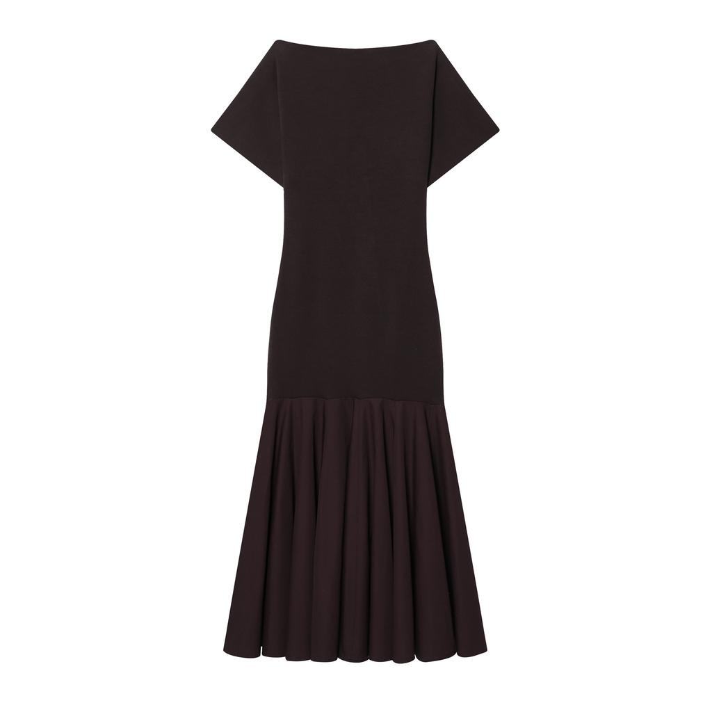 Women's summer new French fashion temperament boat-shaped short-sleeved splicing dress