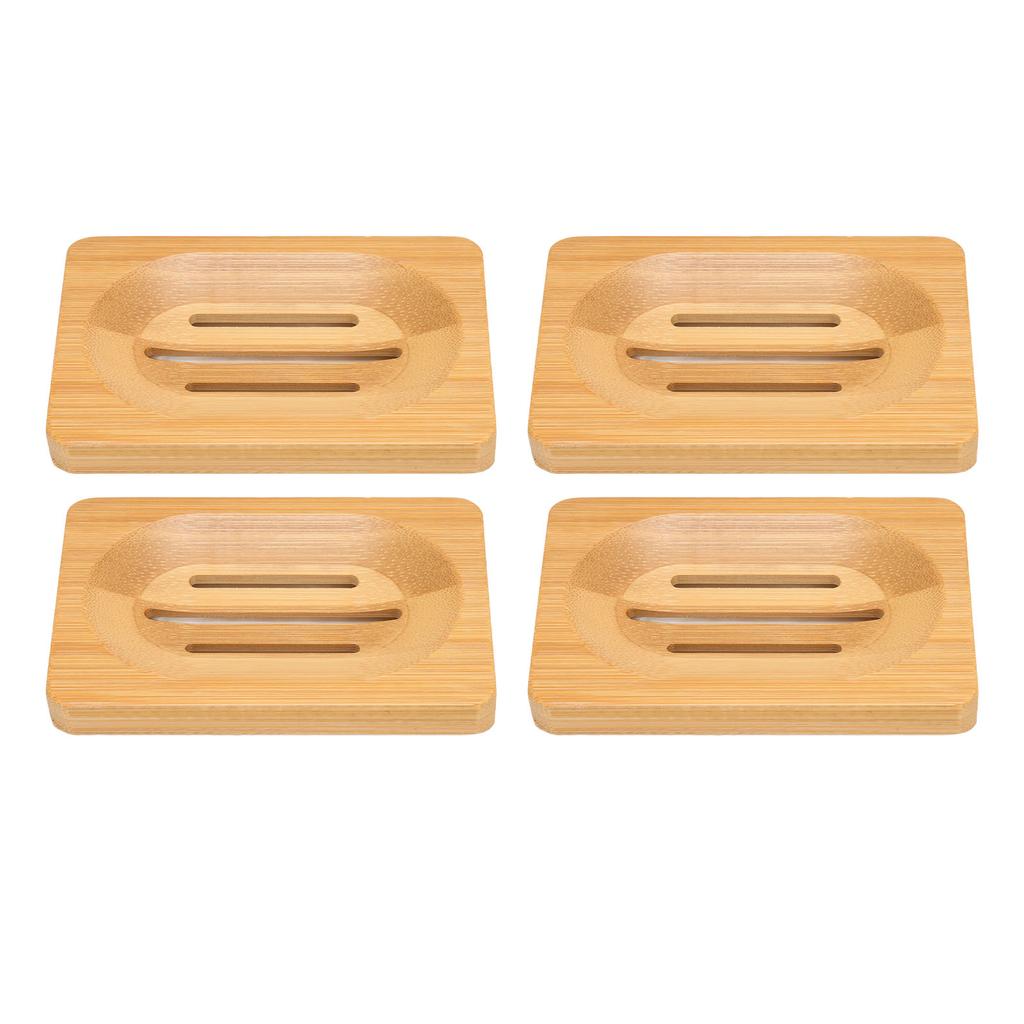4 Stück Bambus Seifenschale Zuhause Badezimmer Hotel Modisch Elegant Selbstentwässernder Seifenhalter Zubehör