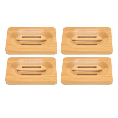 4pcs Bamboo Soap Dish Home Bathroom Hotel Fashionable Elegant Self Draining Soap Holder Accessory
