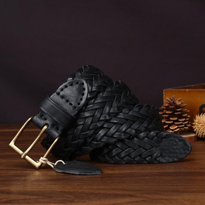 New Handwoven Polished Vegetable Tanned First Layer Cowhide Woven Leather Belt Men'S Casual Jeans Belt Women'S