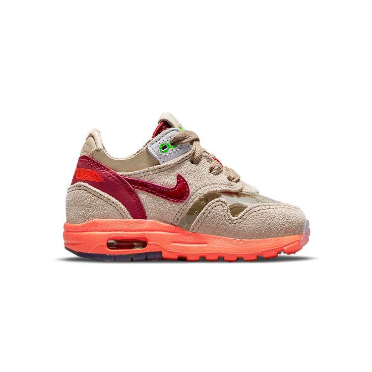 CLOT x Nike Air Max 1 TD Kiss of Death 2021 Zapatillas de Bebé Marrón Claro Malla Rojo Oscuro DH2492-100