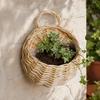 Hand-woven Wicker Basket, Hanging Flower Basket with Handle, Rustic Plant Basket Planter for Indoor Outdoor Wall Decoration