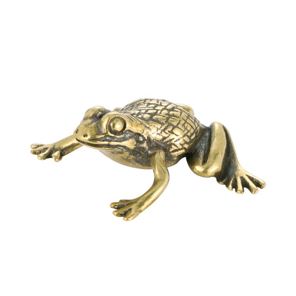 Solid Brass Brass Toad Figurine Retro Style Tea Pet Ornament Golden Toad Statue  Desktop Decoration