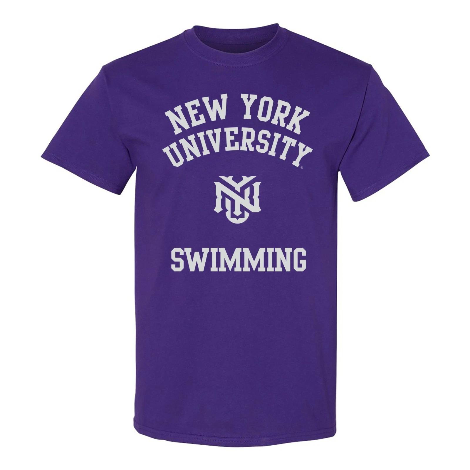 New York University Arch Logo Swimming T-Shirt - Purple L