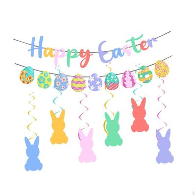 -Banner, Easter Bunny Banner, Colorful Decorative Hanging Decoration for School Festival, Party,