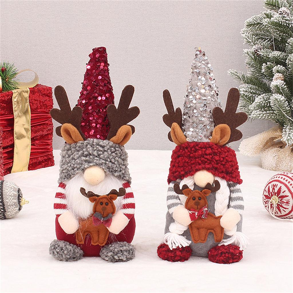 Christmas Decorations Sequin Cloth Hat Sitting Posture Faceless Doll Rudolph Doll Dwarf Adornment