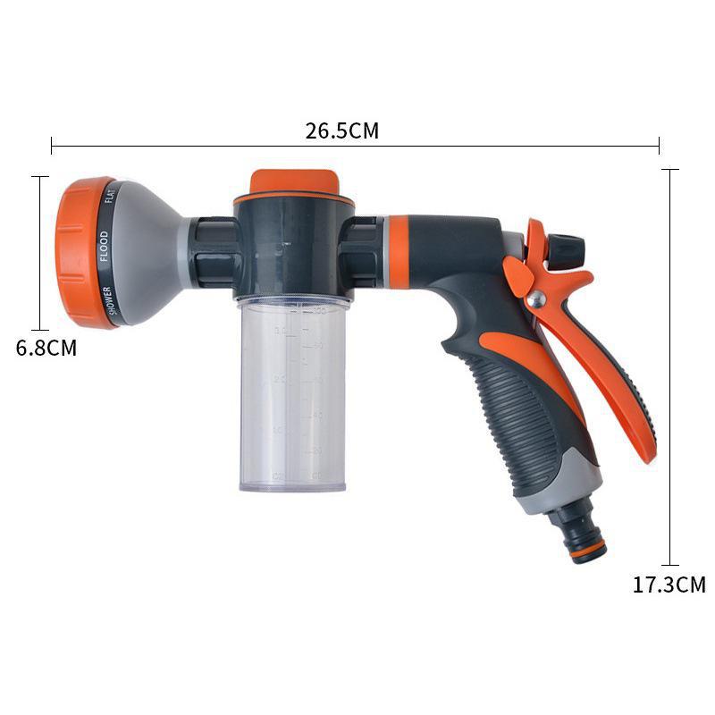 Gummibeschichtete Schaum-Wasserpistole mit 8 Funktionen für Garten, Autowäsche, Gartenarbeit und Tierdusche.