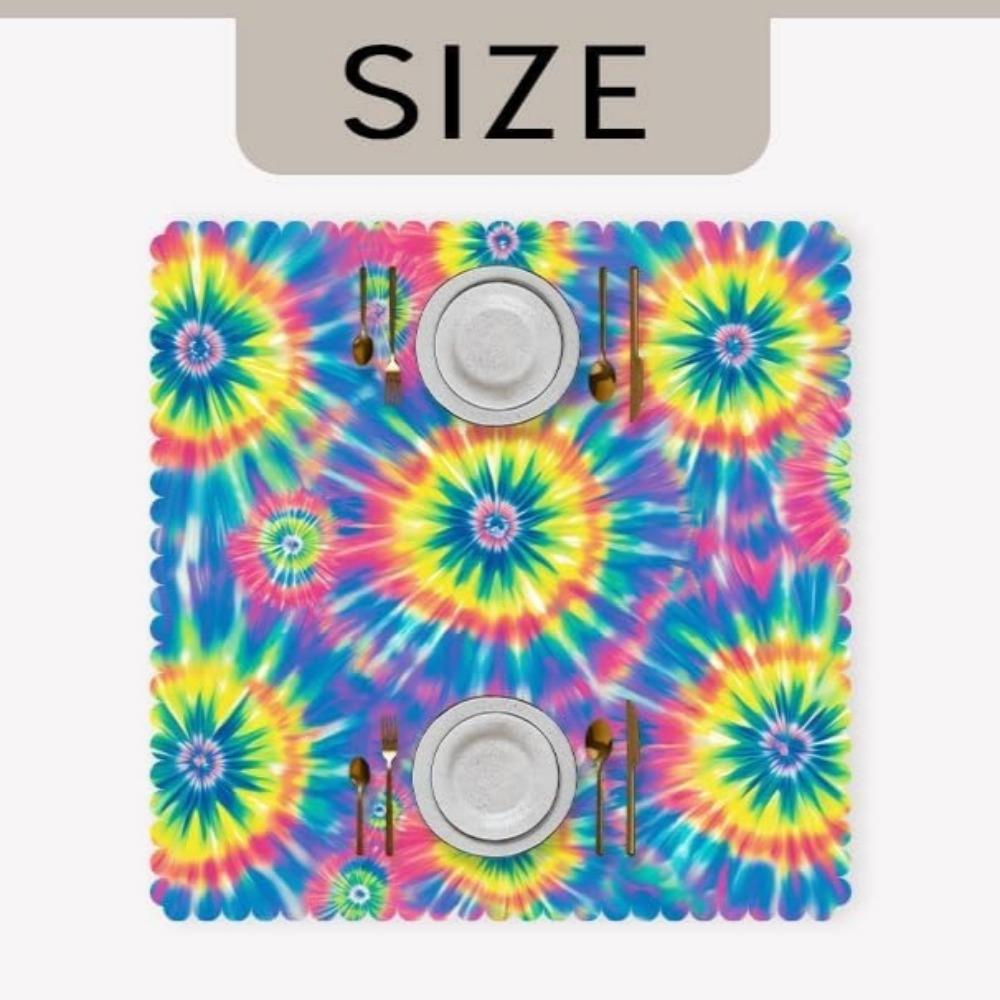 Tie Dye Square Tablecloth Hippie Colorful Swirls Rainbow Table Cloth Cover for Holiday Parties Kitchen Dining Indoor Outdoor