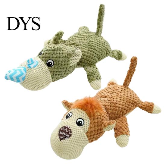 Corn Velvet Pet Plushies Squeaky Plush Dog Toy with Sound, Simulated Rhino/Monkey Shape Chew Toy, Toys for Dogs Durable Mesh Splicing Interactive