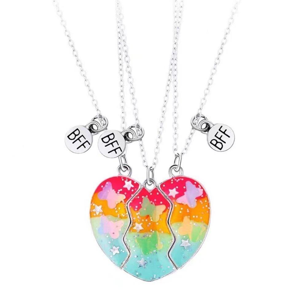 3Pcs Friendship Jewelry Matching Heart Pendant Necklace Friendship Cartoon Dripping Heart Necklace