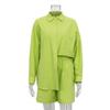 Fashion Long Sleeve Shirt and Loose Wide Leg Shorts Sets Women Buttons Spring Autumn Elastic Waist Casual Shorts Suit Outfits Elegant Clothes 1083