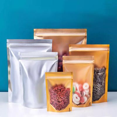 100Piece Gold Aluminum Bag One Side Clear Window Zip Lock Bag Food Standing Packaging Pouches Plastic Grain Storage Display Bags