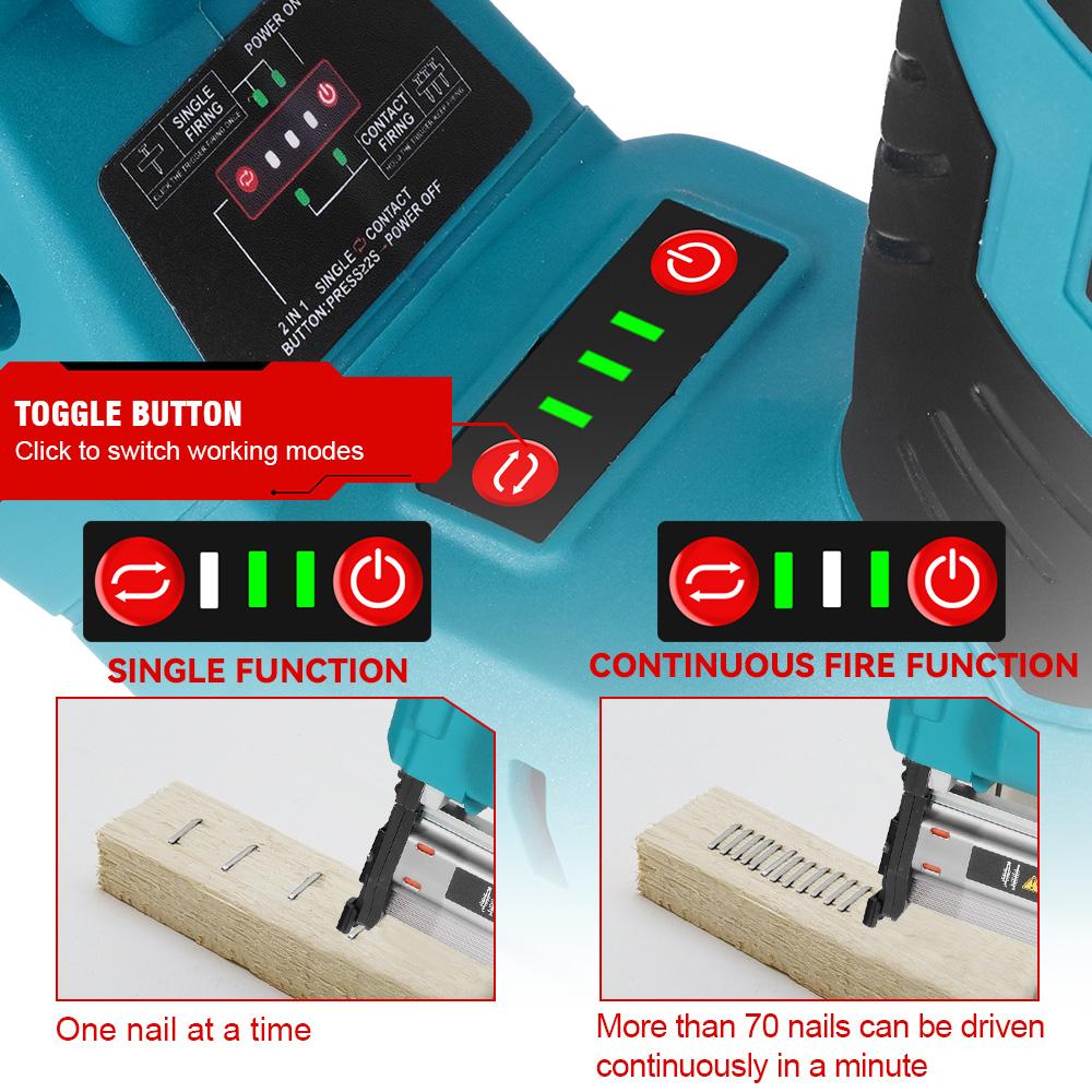ONEVAN Bürstenloser elektrischer 2-in-1-Nagler/Hefter F15-50 K410-438 Akku-Nagelpistole mit 4 Nagelmodi für 21-V-18-V-Akku