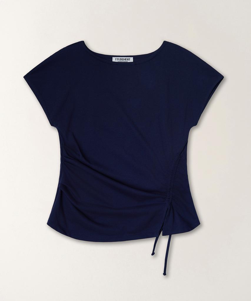 Tudument Strap Shirring T-Shirt_Dark Navy