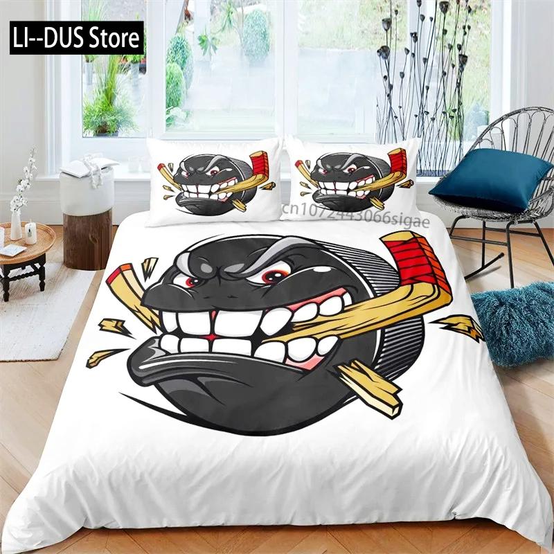 Kids Ice Hockey Duvet Cover Full Hockey Player Pattern Bedding Set Winter Sports Theme Quilt Cover for Youth Teen Boy Room Decor