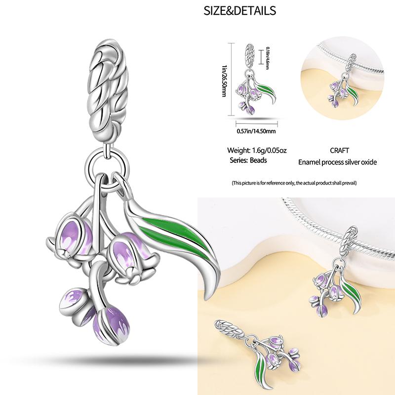 Copper Lavender Tulips Pansy Iris Charm Beads Colorful Flower Dangle Fit Original Bracelet Diy Jewelry Gift