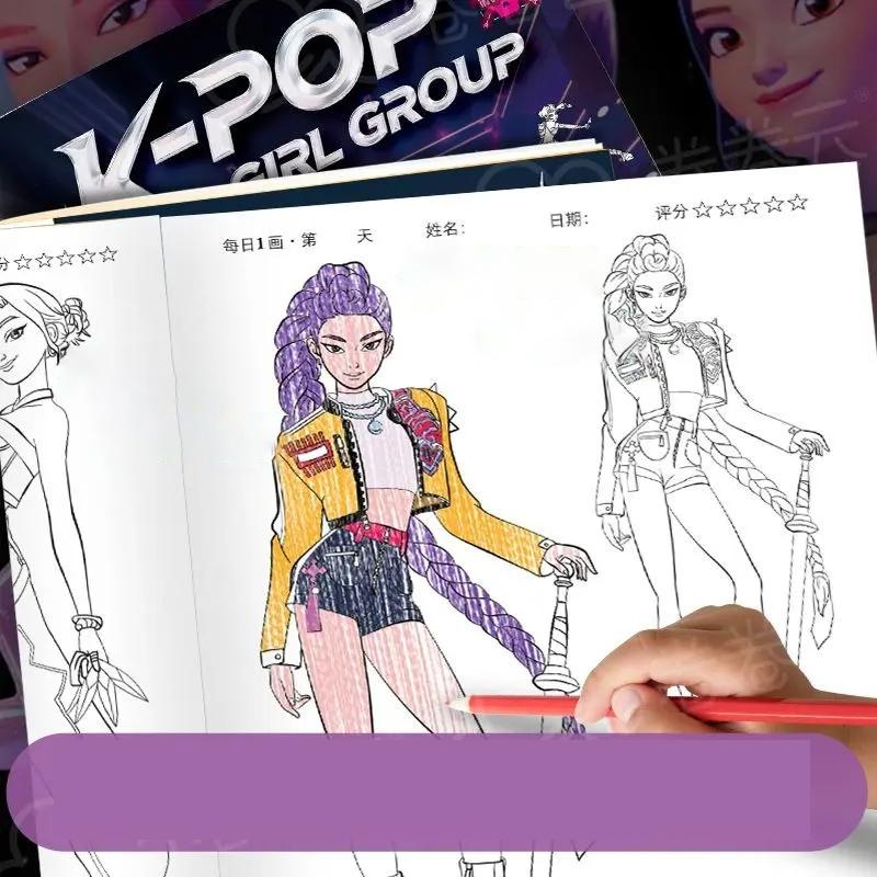 Kpop Vânătorii de Demoni Pictură de Urmărire Anime Desen Animat Desen Linii Schiță pentru Copii Carte de Colorat Cadouri de Sărbători pentru Copii