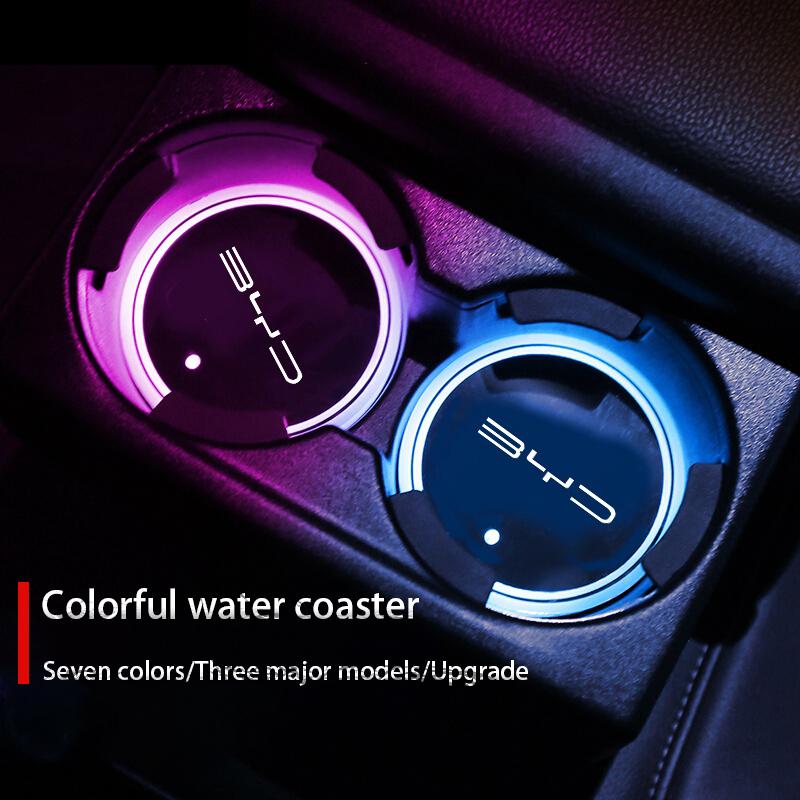

Car Water Cup Coaster Holder 7 Colorful Led Atmosphere Light For BYD Atto 3 Song F0 Qin Pro G3 I Han Tang EV F3 E6 Dmi Yuan Plus