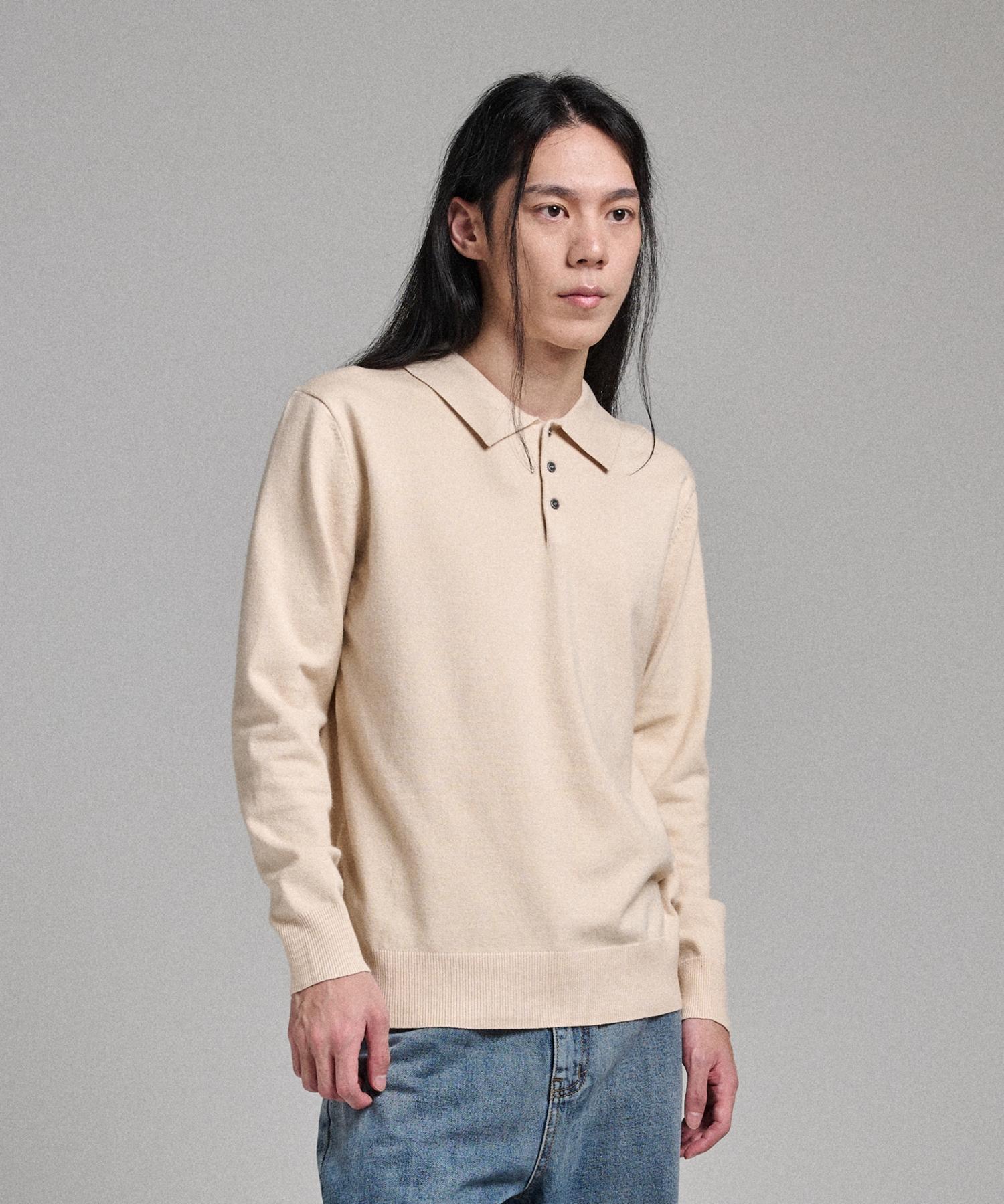 Analog Mood Semi-Collar Neck Knit (Beige) Free