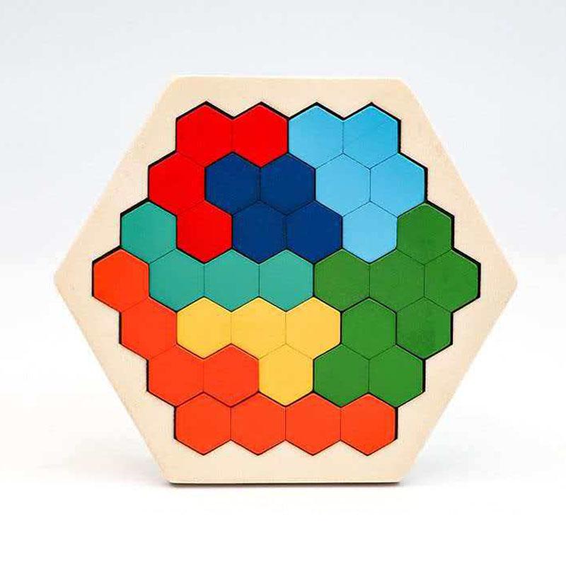 Professional Hexagon Geometric Puzzle Wooden Brain Puzzles for Adults & Kids IQ Challenge Logic Training Edcuational Toys Gifts