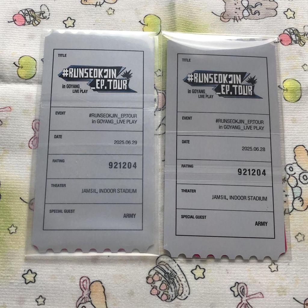 [USED] BTS Jin 6.28.29 RUNSEOKJIN EP.TOUR Trading Cards (2 Cards)