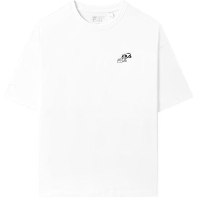 Fila Solid Color Round Neck Casual Short Sleeve Drop Shoulder T-Shirt Unisex T-Shirts White F11U329104FWT