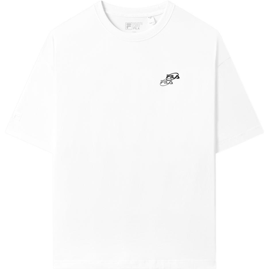 FILA Solid Color Round Neck Casual Short Sleeve Drop Shoulder T-Shirt Unisex T-Shirts White F11U329104FWT