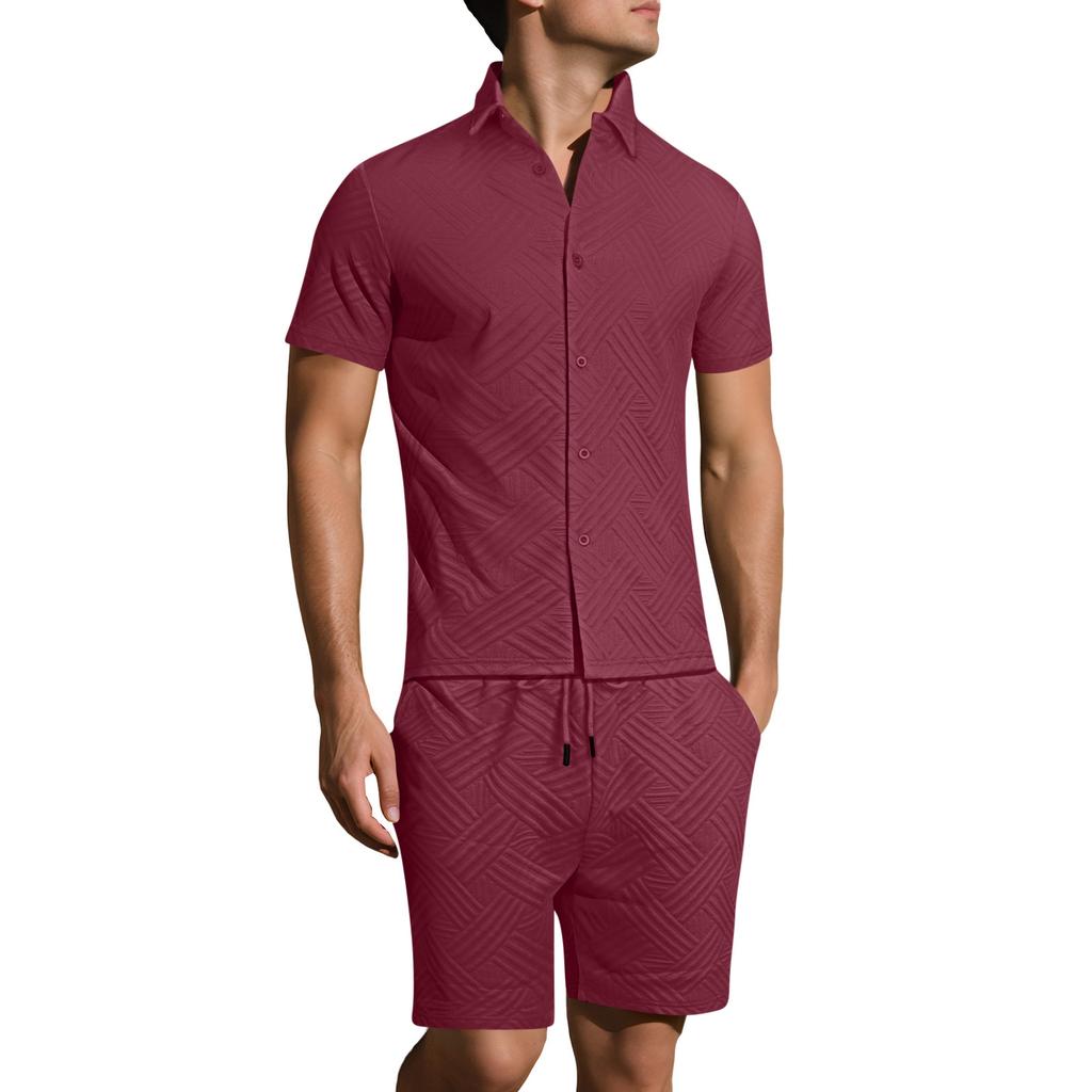Men's Summer -Color Shirt And Shorts Set