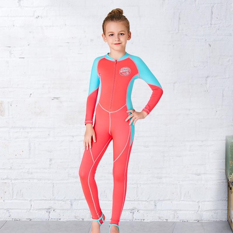 

Children s Swimsuit Girls sun-blocking Swimming Suit Color-matched One-piece Long-sleeved Quick-drying Middle-aged Jellyfish 2#