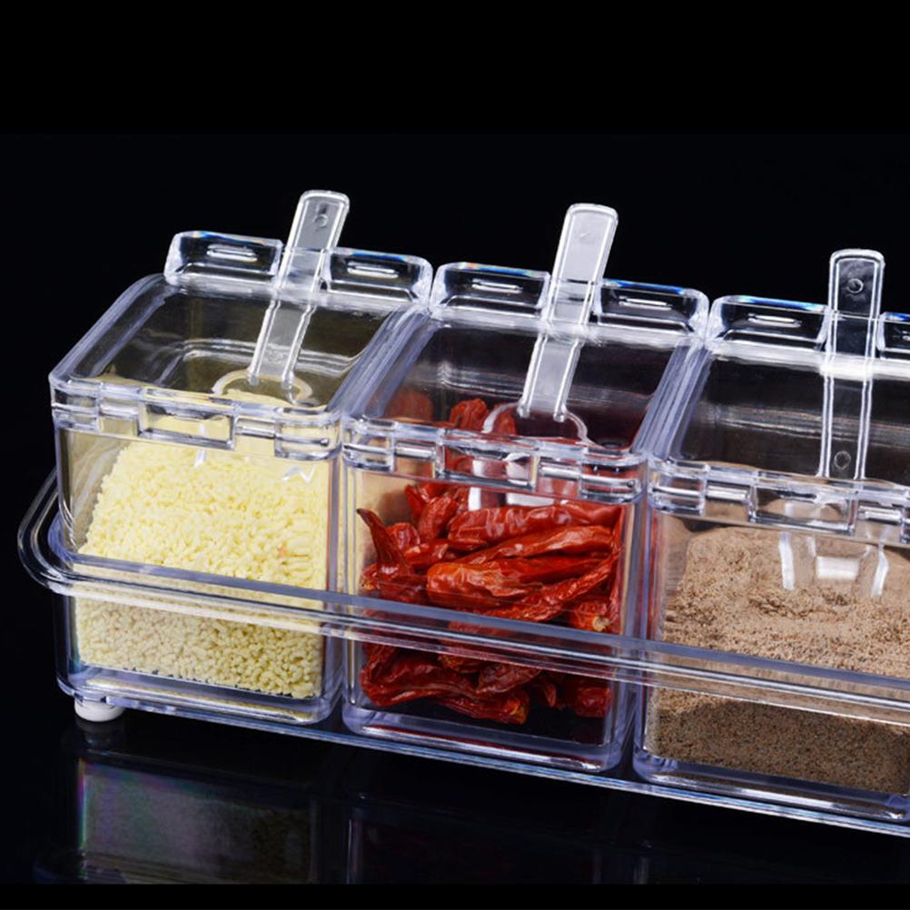 Four In One Waterproof and Moisture Proof Clear Seasoning Storage Container with Spoons