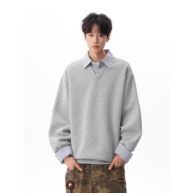QOTRIOCK Heavyweight Plaid Polo Collar Layered Sweatshirt