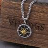 Retro Silber Hexagramm Anhänger für Männer und Frauen, Zwölfzackiger Stern, Marinekompass, Runde Marke, Feiner Schmuck, Mode