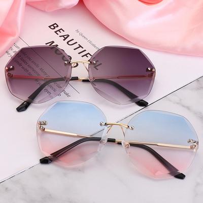 Cut Edge Of The Frameless Cat Eye Sunglasses Female Retro Gradient Color Sea Film Ladies Women Glasses