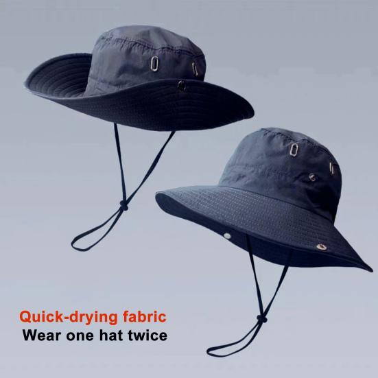 Fishing Hat Adjustable Drawstring Wide Brim Sun Protection Hat Breathable Quick-Drying