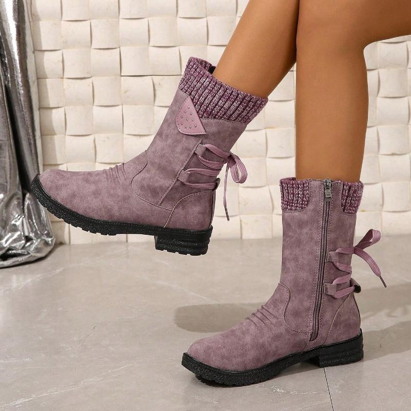 Fashion Women Boots Autumn and Winter New Knee High Boots Large Medium Tube Thick Heel Shoes for Women Strap Pleated Vintage Women Boots