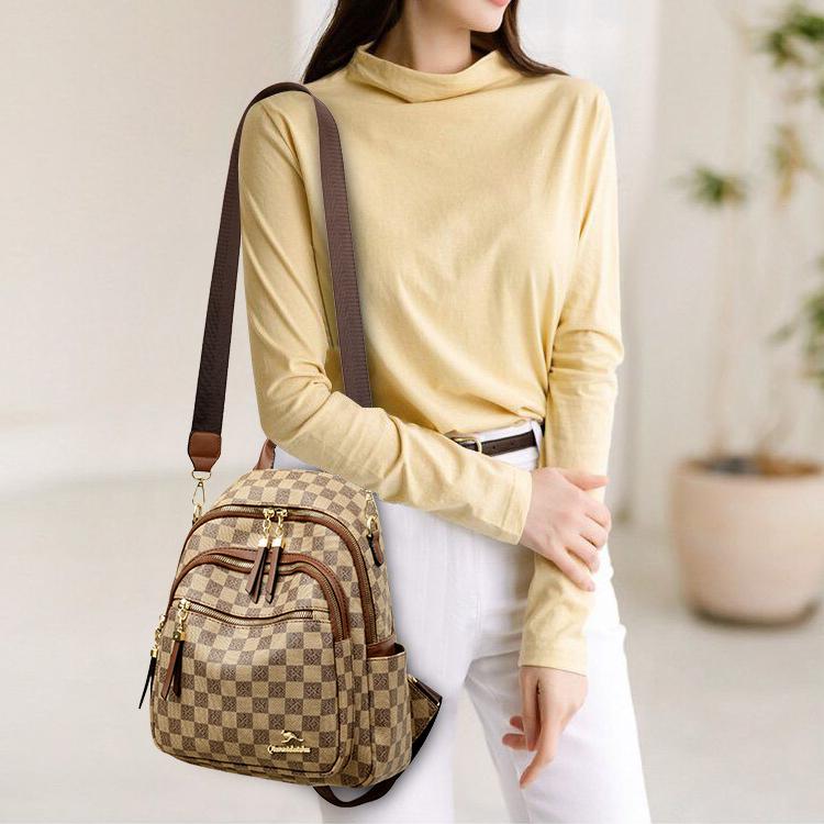 Avancerad Schackrutig Ryggsäck för Kvinnors Vårresor Ryggsäck med Multifunktionell Texturerad Kvinnors Bokväska Mode Ryggsäck för Flickor