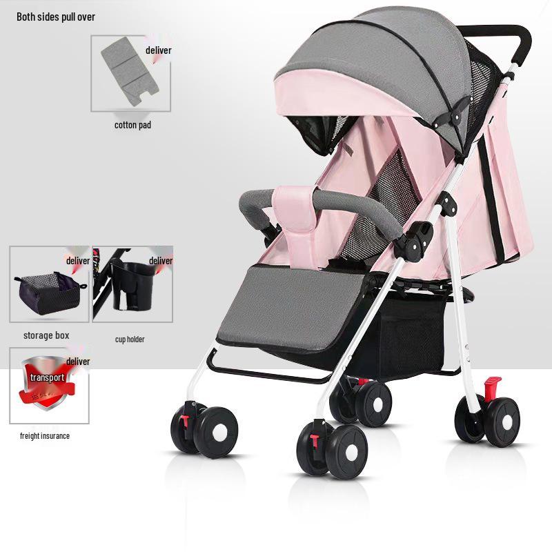 Lightweight Foldable Stroller: Sit or Lie Position, Four-Wheel Design, One-Key Fold for Kids and Babies.