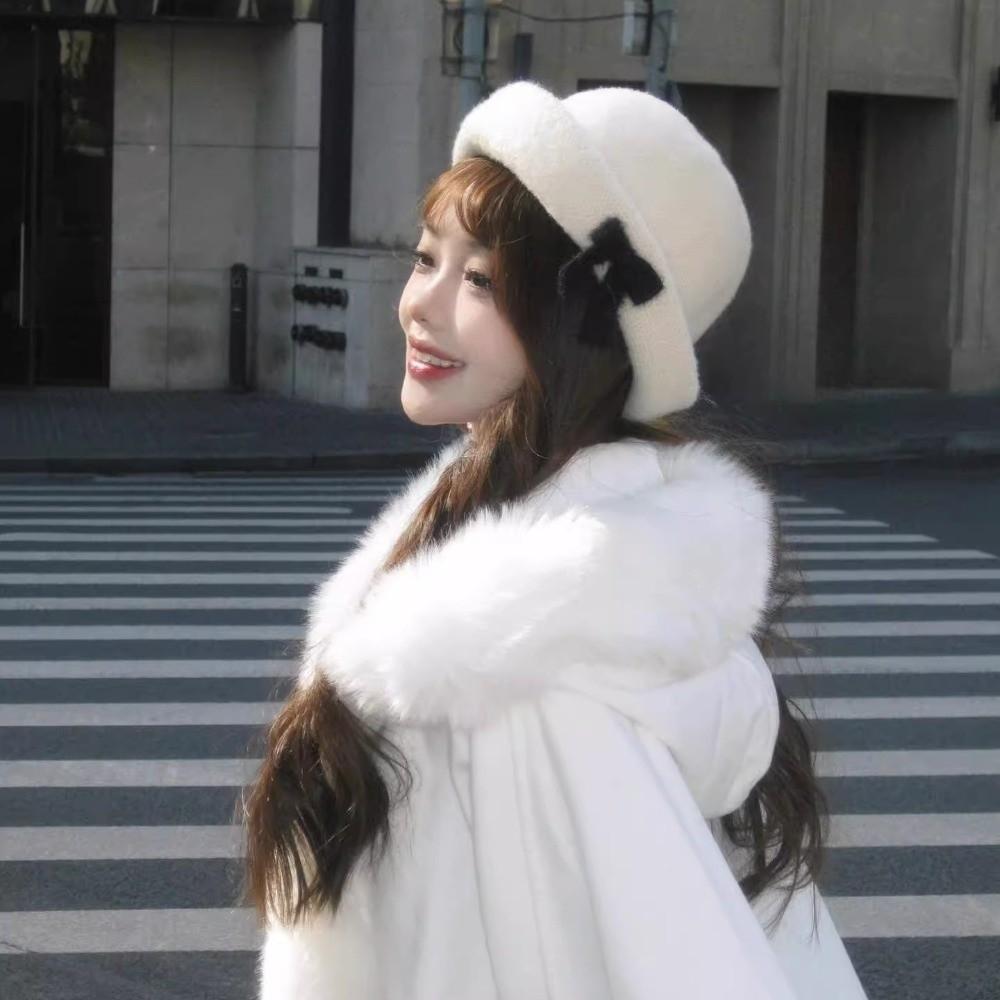 Solid Color Bow Bucket Cap Korean Style Women Bucket Hat Temperament Woolen Fishing Cap  Streetwear