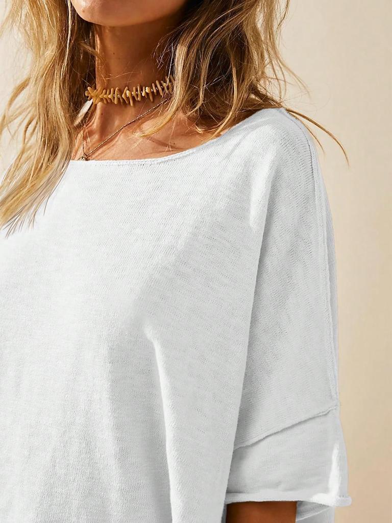 Women's Oversized T-Shirt Crew Neck Short Sleeve Side Slit Loose Summer Blouse Top