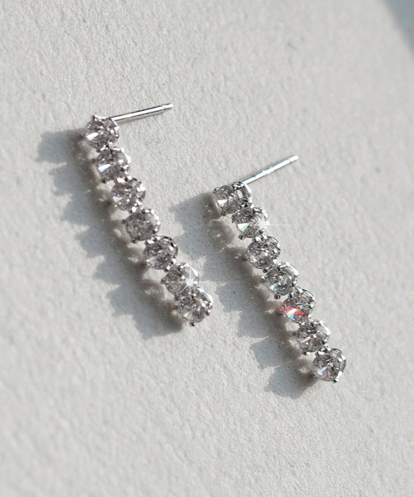 Alleun Silver 925 Cubic Drop Tennis Earrings