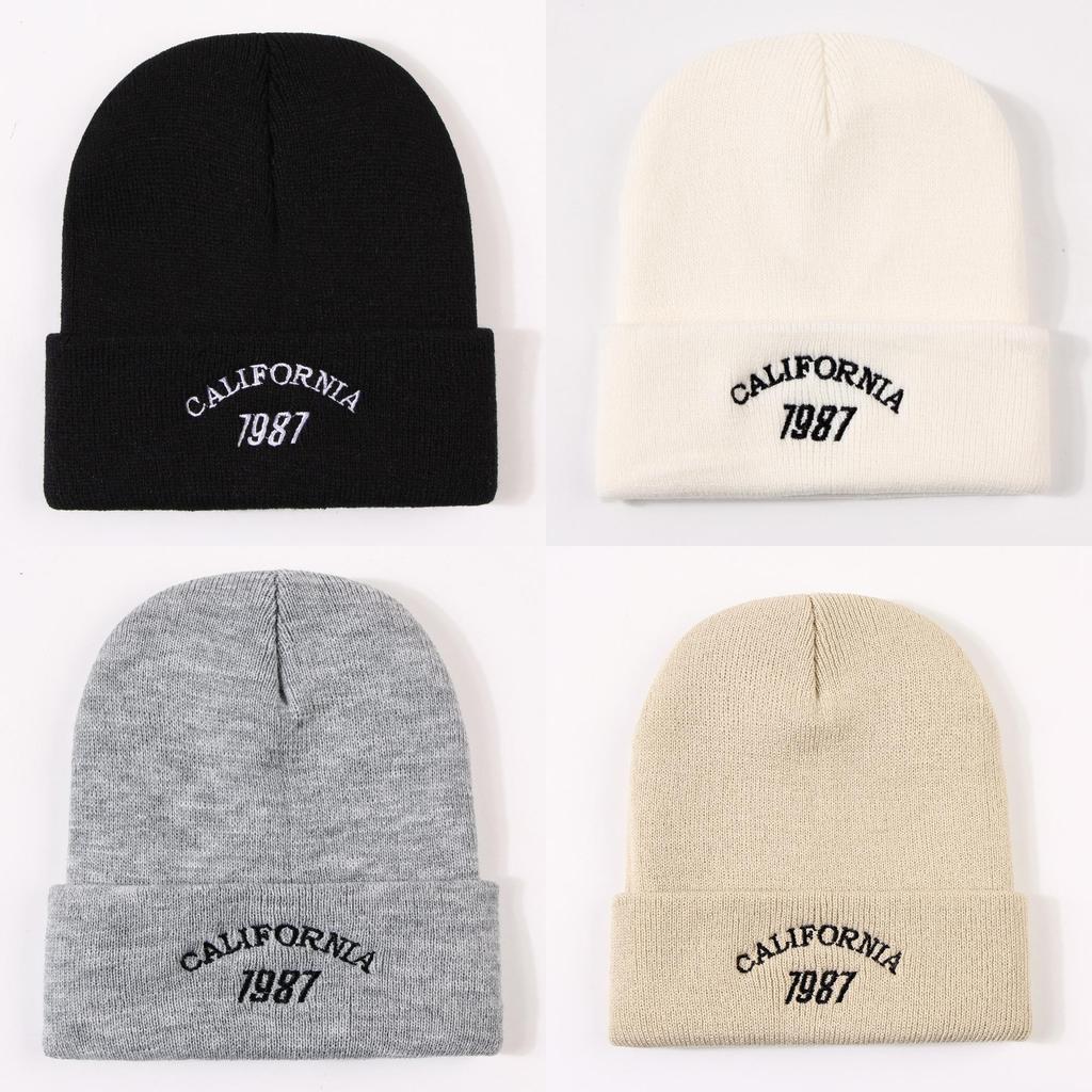 Fashionable Warm Winter Knit Hat With Embroidered Letters 1987 For Couples Traveling
