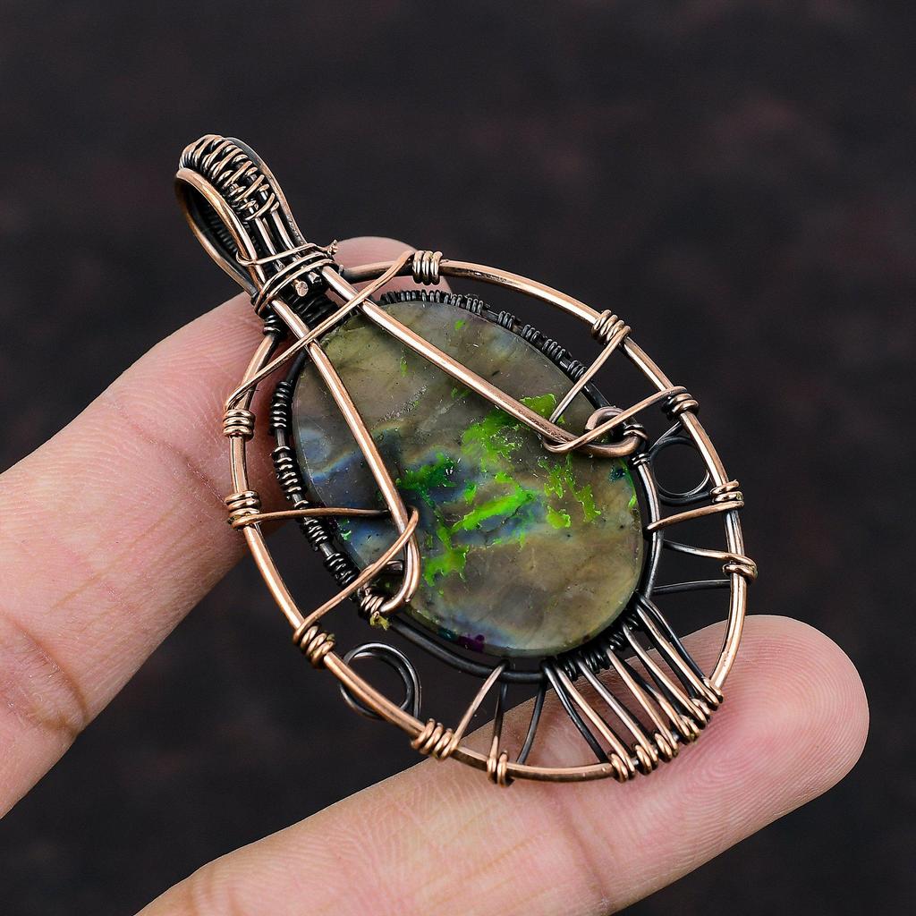 Tree Of Life Multi Fire Labradorite Pendant Copper Wire Wrapped Gemstone Pendant Handmade Pendant Amazing Copper Jewelry Gift For Engagement