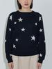 Beams Heart Star Print Crew Neck One Size Women's L/S Knit, Navy,