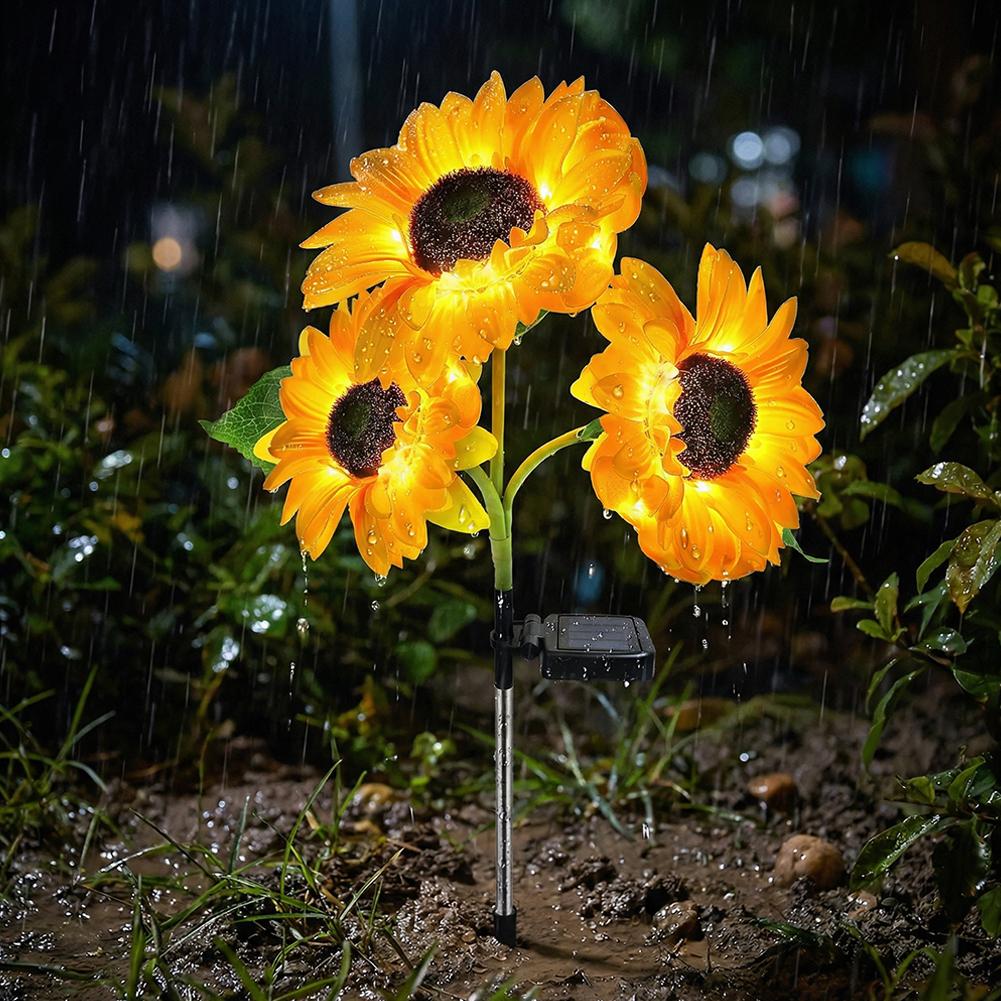 3 Heads LED Solar Simulation Sunflower Light Garden Yard Lawn Night Lights Landscape Lamp Home Decoration Christmas Flower Light