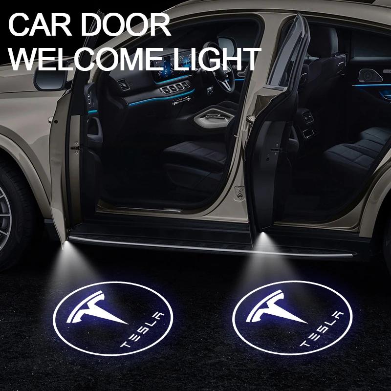 Car Sticker 2025 Hot Car Door Welcome Laser Led Projector Logo Light Wireless Car Accessories For Tesla model 3 model X Y style