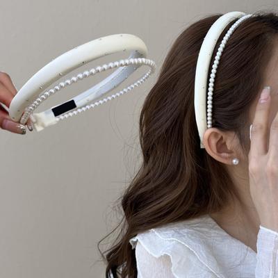 Imitationsperlen-Haarband Leichtes Doppelschicht-Design Stirnband Französischer Stil Haarreif Weiche Haptik