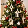Rustic Christmas Garland Decor Wooden House Snowman/Reindeer Hanging Ornament, DIY Xmas Pendant with Farmhouse Hemp Rope for Home Window & Holiday