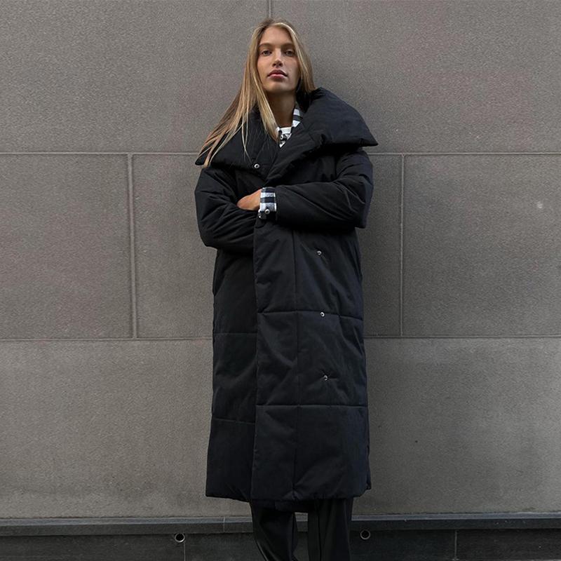 Winter Oversized Warm Long Cotton Padded Coats Women Loose Belt Quilted Parkas Jackets Thicken  Lace Up Single Breasted Overcoat